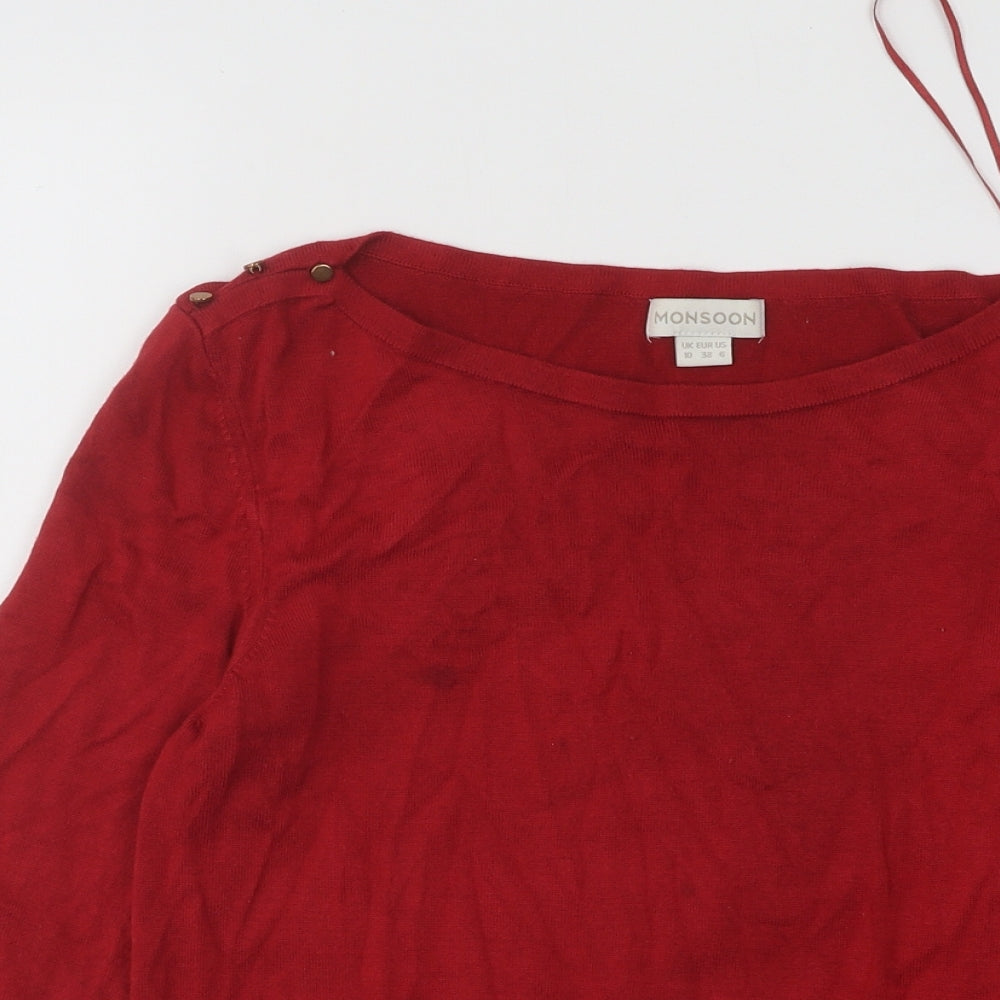 Monsoon Womens Red Boat Neck Viscose Pullover Jumper Size 10