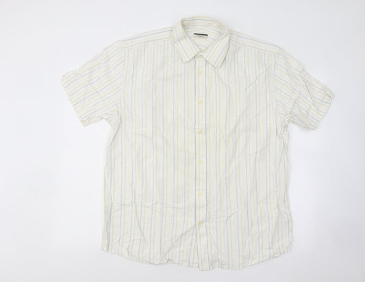 Dunnes Stores Mens Multicoloured Striped Cotton Button-Up Size XL Collared Button