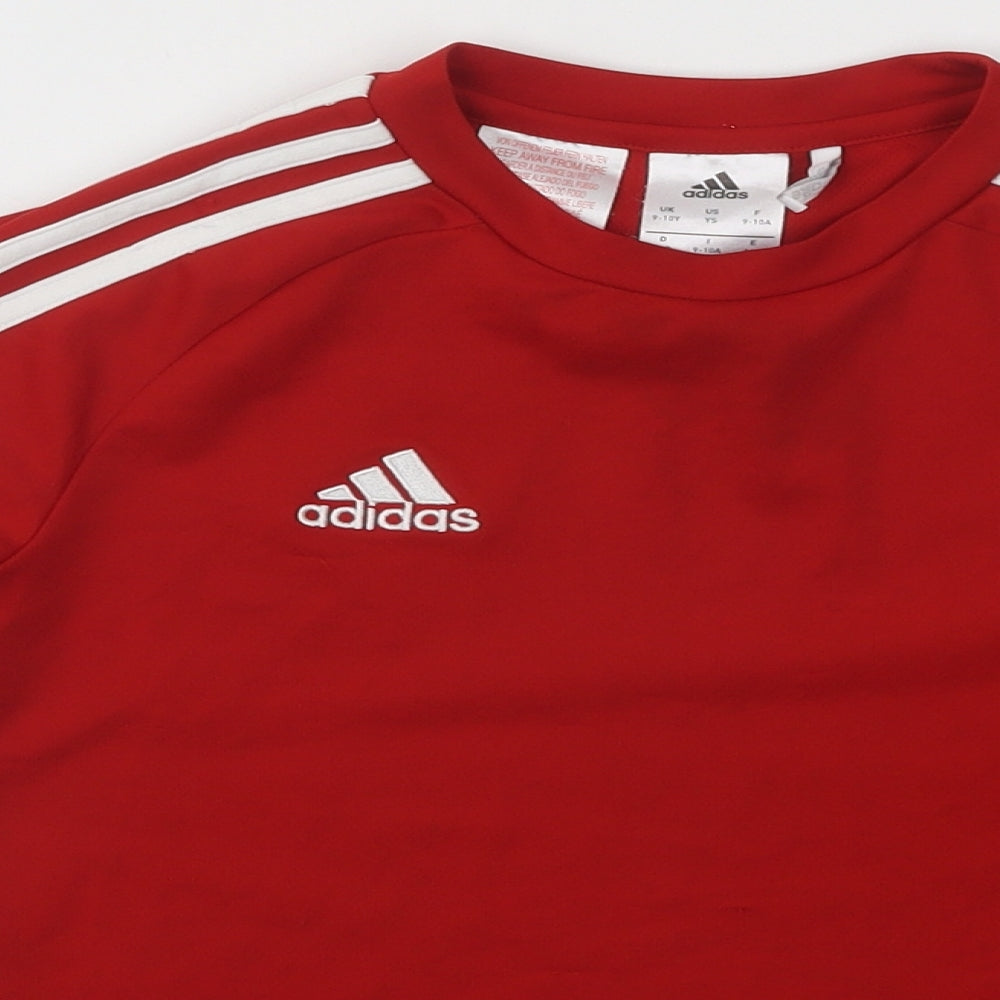 adidas Boys Red Polyester Basic T-Shirt Size 9-10 Years Round Neck Pullover
