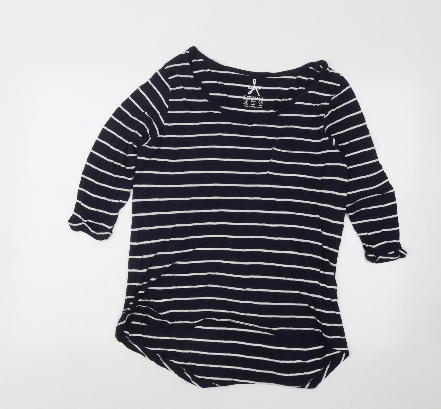 Atmosphere Womens Blue Scoop Neck Striped Viscose Pullover Jumper Size 16