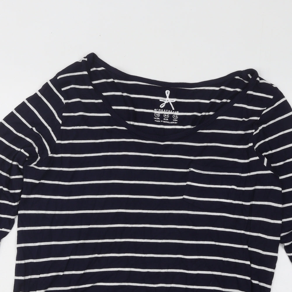 Atmosphere Womens Blue Scoop Neck Striped Viscose Pullover Jumper Size 16