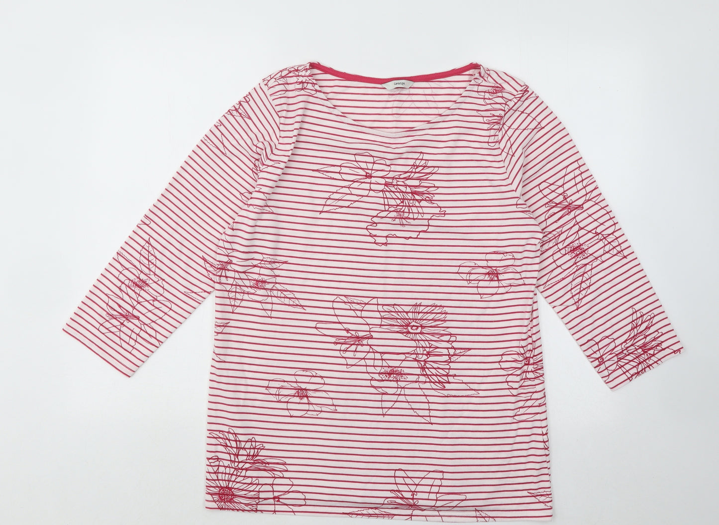 George Womens Pink Round Neck Striped Polyester Pullover Jumper Size 14 - Flowers