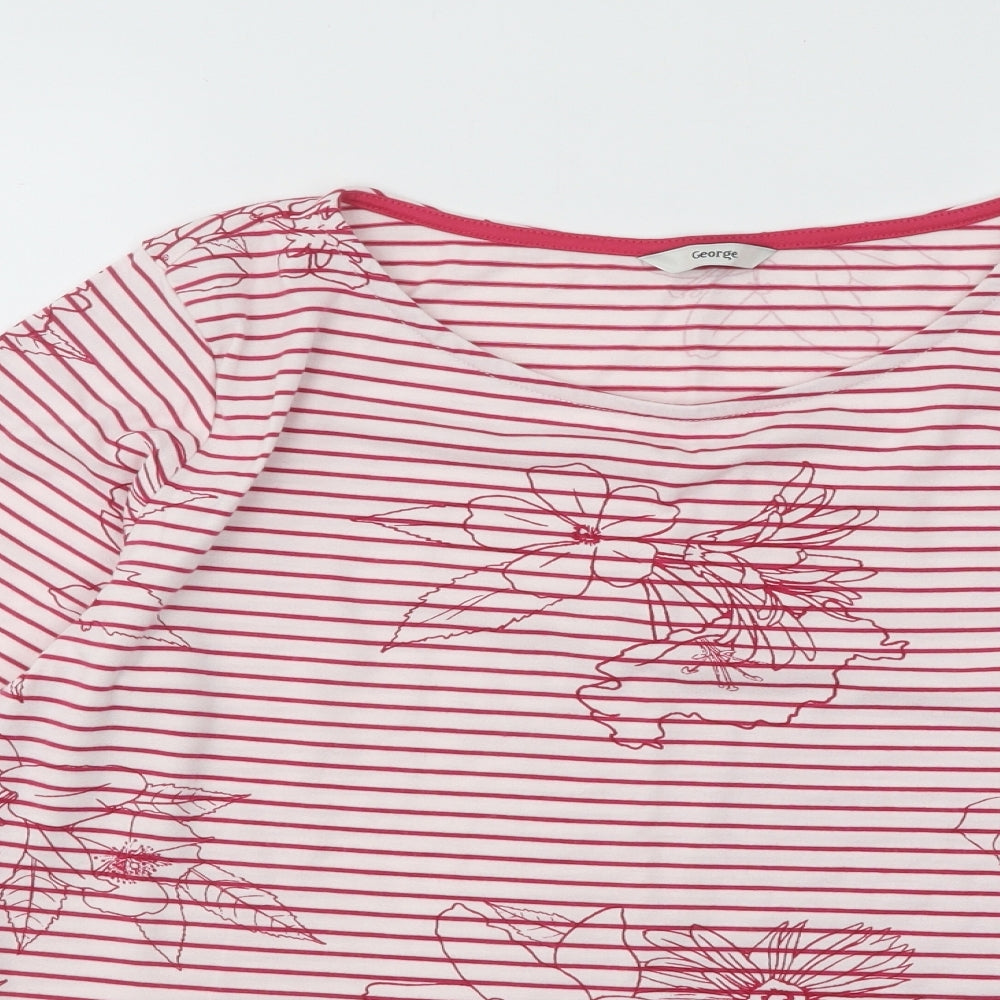 George Womens Pink Round Neck Striped Polyester Pullover Jumper Size 14 - Flowers