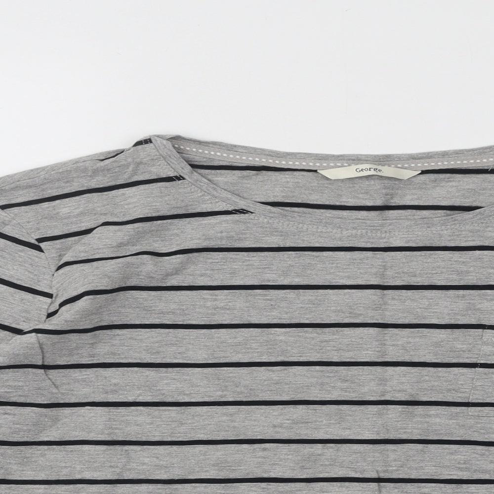 George Womens Grey Striped Cotton Basic T-Shirt Size 16 Round Neck