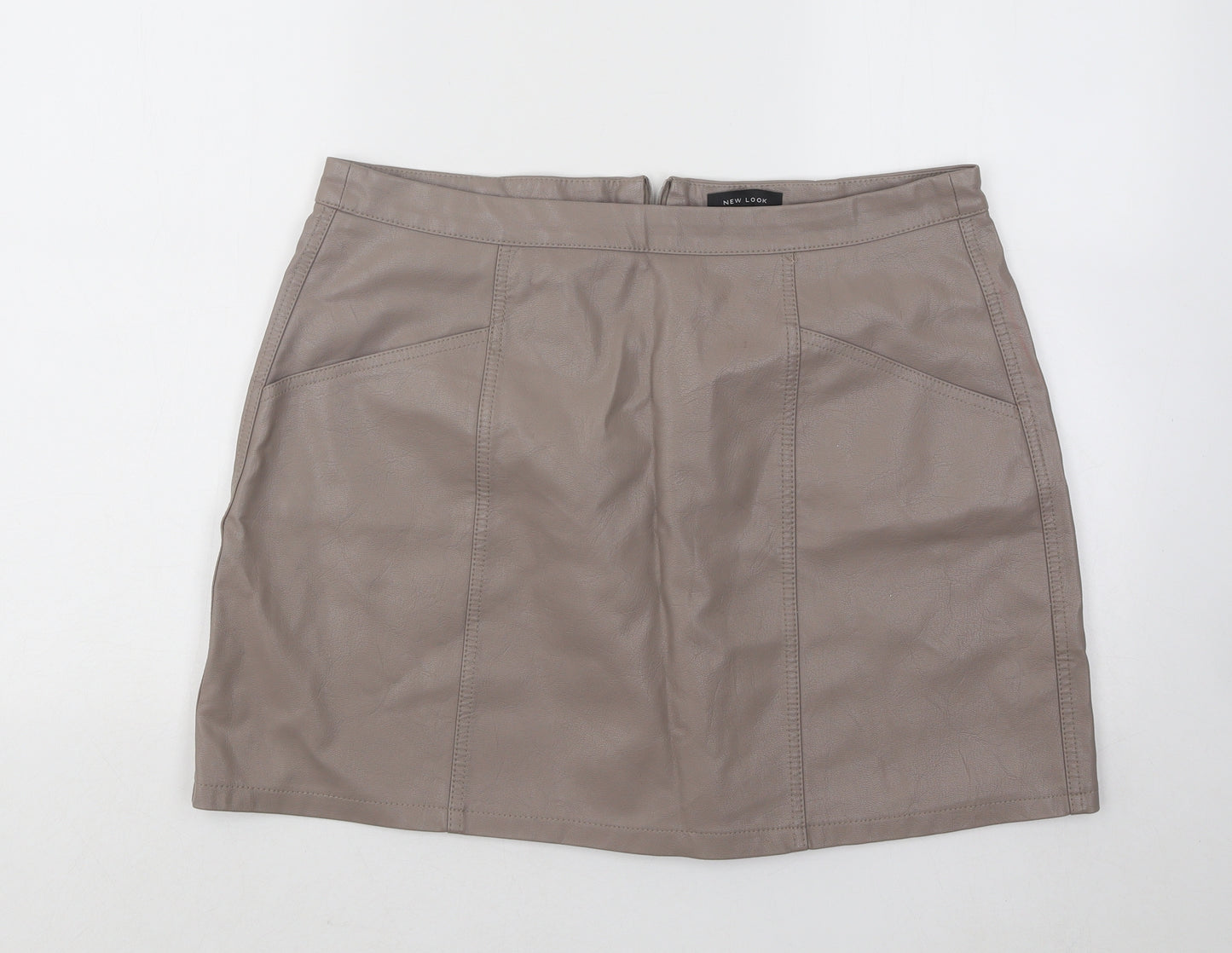 New Look Womens Brown Polyurethane A-Line Skirt Size 16 Zip