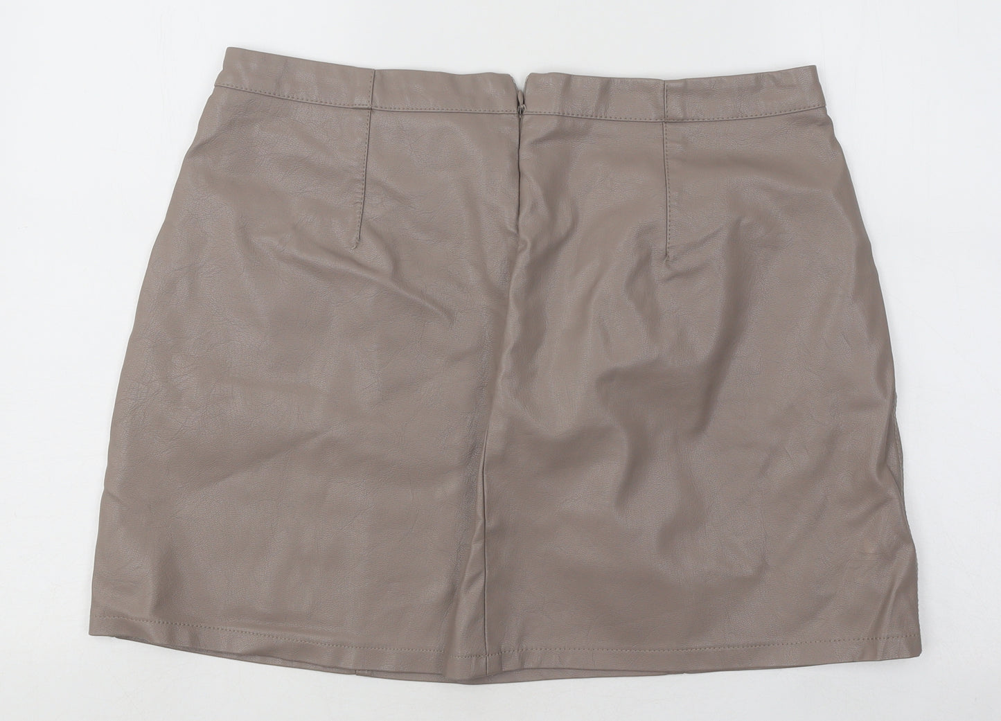 New Look Womens Brown Polyurethane A-Line Skirt Size 16 Zip