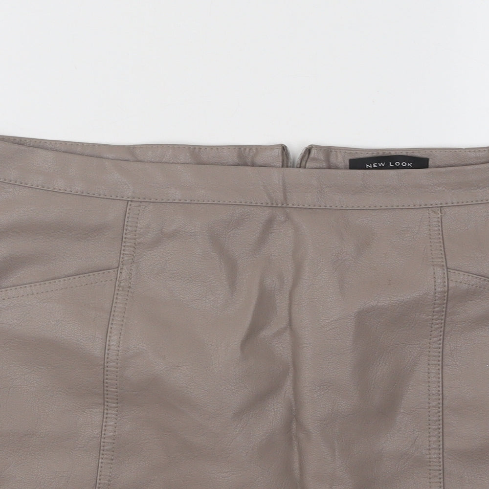 New Look Womens Brown Polyurethane A-Line Skirt Size 16 Zip