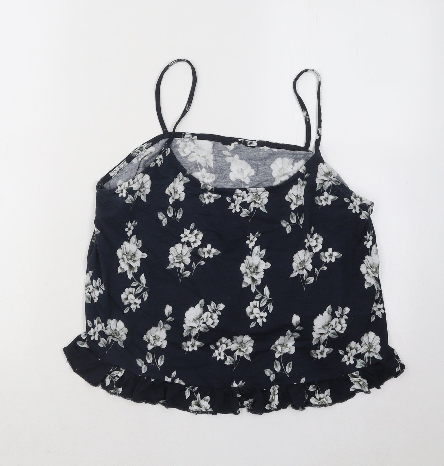 New Look Womens Blue Floral Cotton Basic Tank Size 16 Round Neck