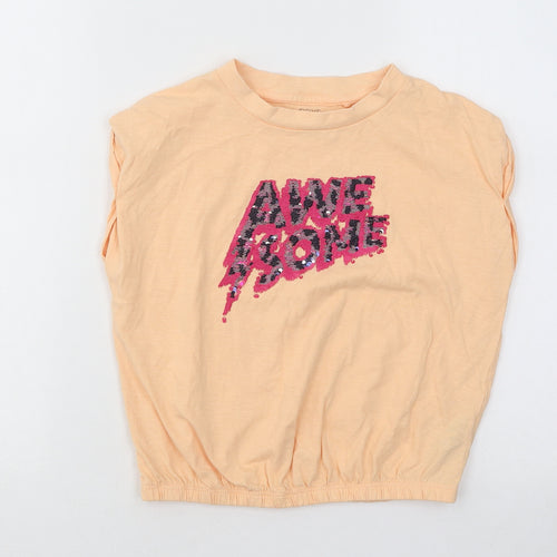 NEXT Girls Orange Cotton Basic T-Shirt Size 6 Years Round Neck Pullover - Awesome