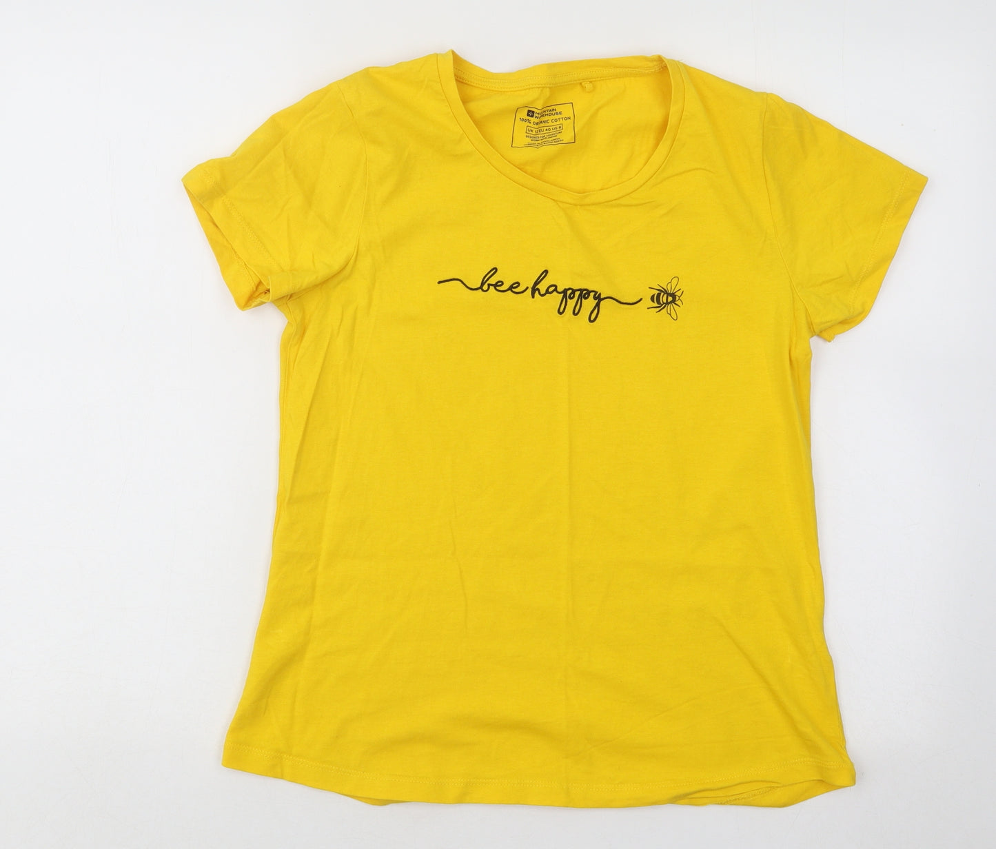 Mountain Warehouse Womens Yellow Cotton Basic T-Shirt Size 12 Round Neck - Bee Happy