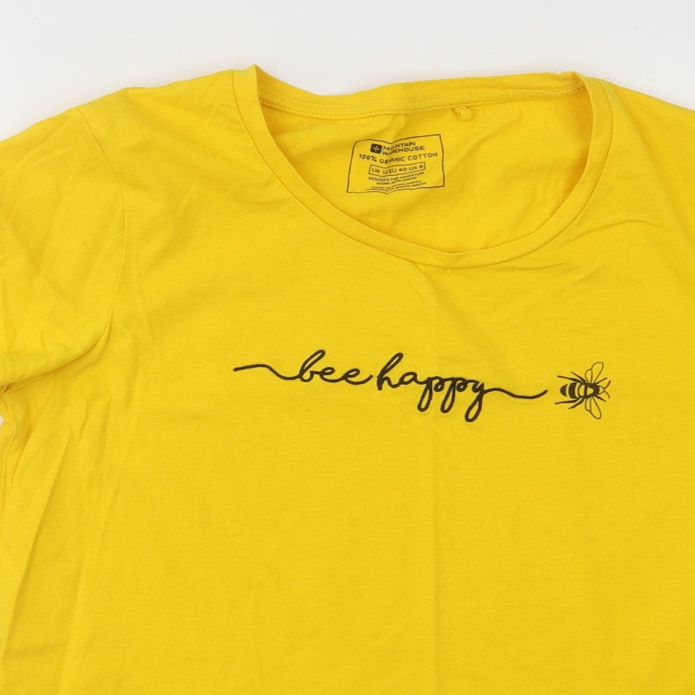 Mountain Warehouse Womens Yellow Cotton Basic T-Shirt Size 12 Round Neck - Bee Happy