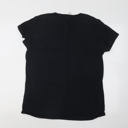 Gildan Mens Black Cotton T-Shirt Size L Round Neck - USA Rugby