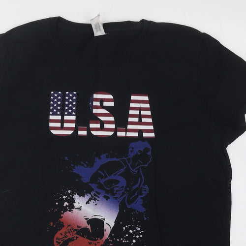 Gildan Mens Black Cotton T-Shirt Size L Round Neck - USA Rugby