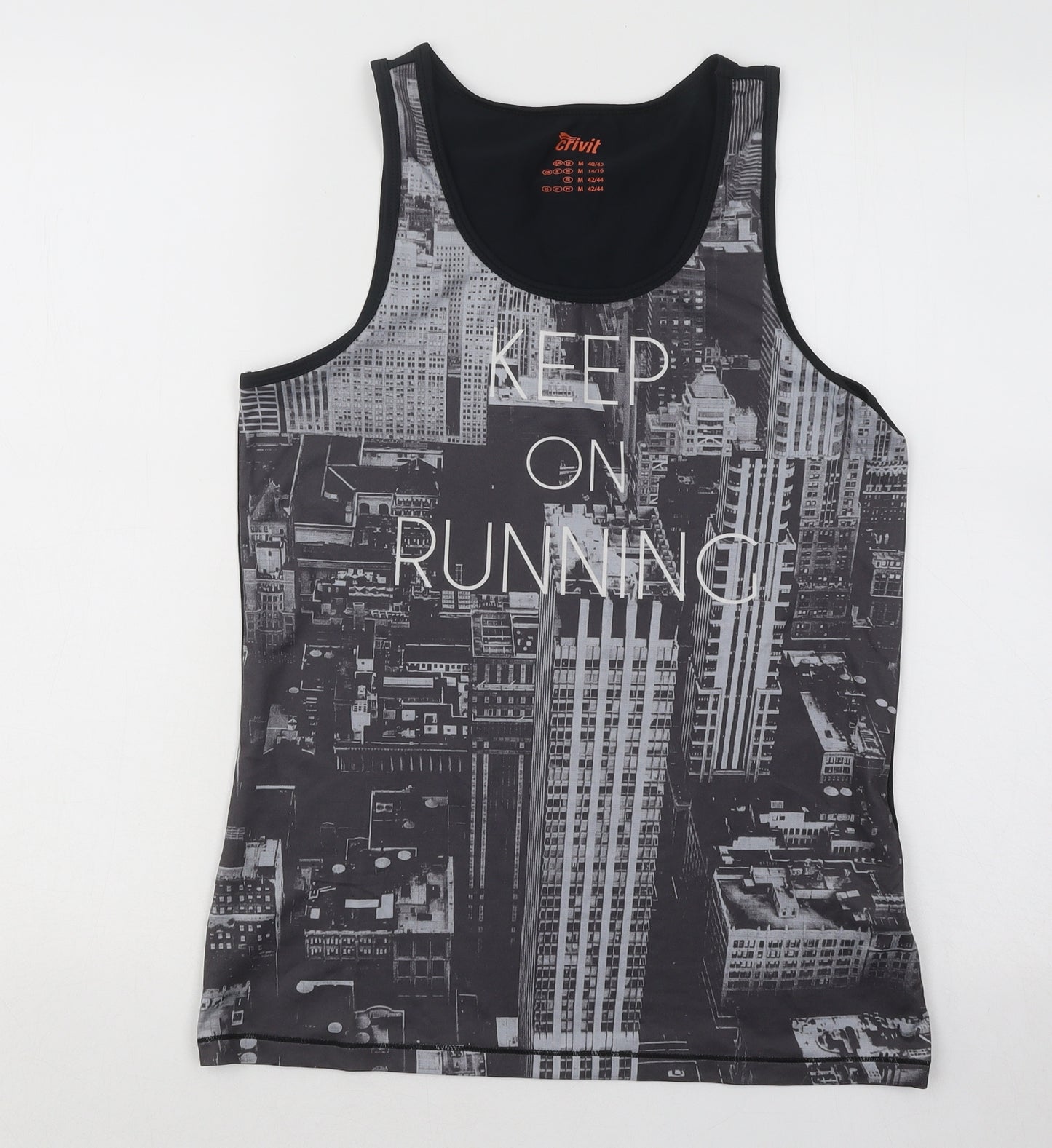 Crivit Womens Grey Geometric Polyester Basic Tank Size 14 Round Neck Pullover - Keep On Running