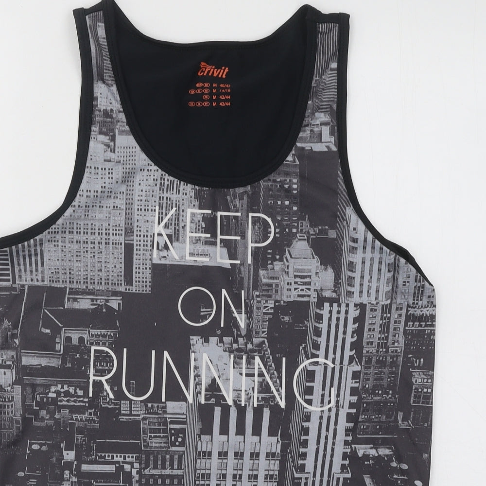 Crivit Womens Grey Geometric Polyester Basic Tank Size 14 Round Neck Pullover - Keep On Running