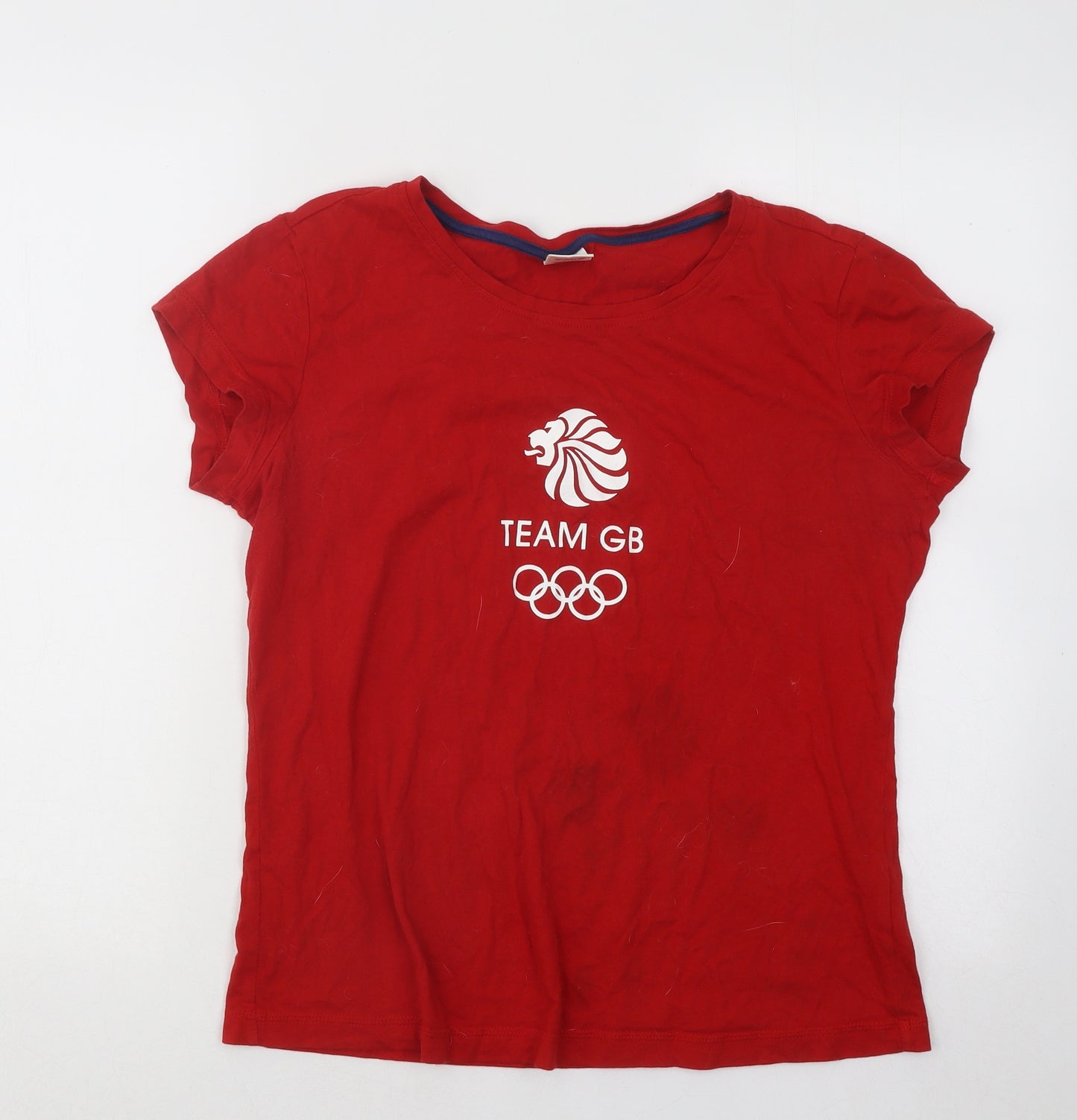 Team GB Womens Red Cotton Basic T-Shirt Size 14 Round Neck - Team GB