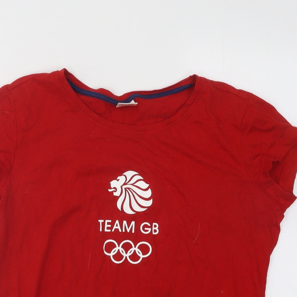 Team GB Womens Red Cotton Basic T-Shirt Size 14 Round Neck - Team GB