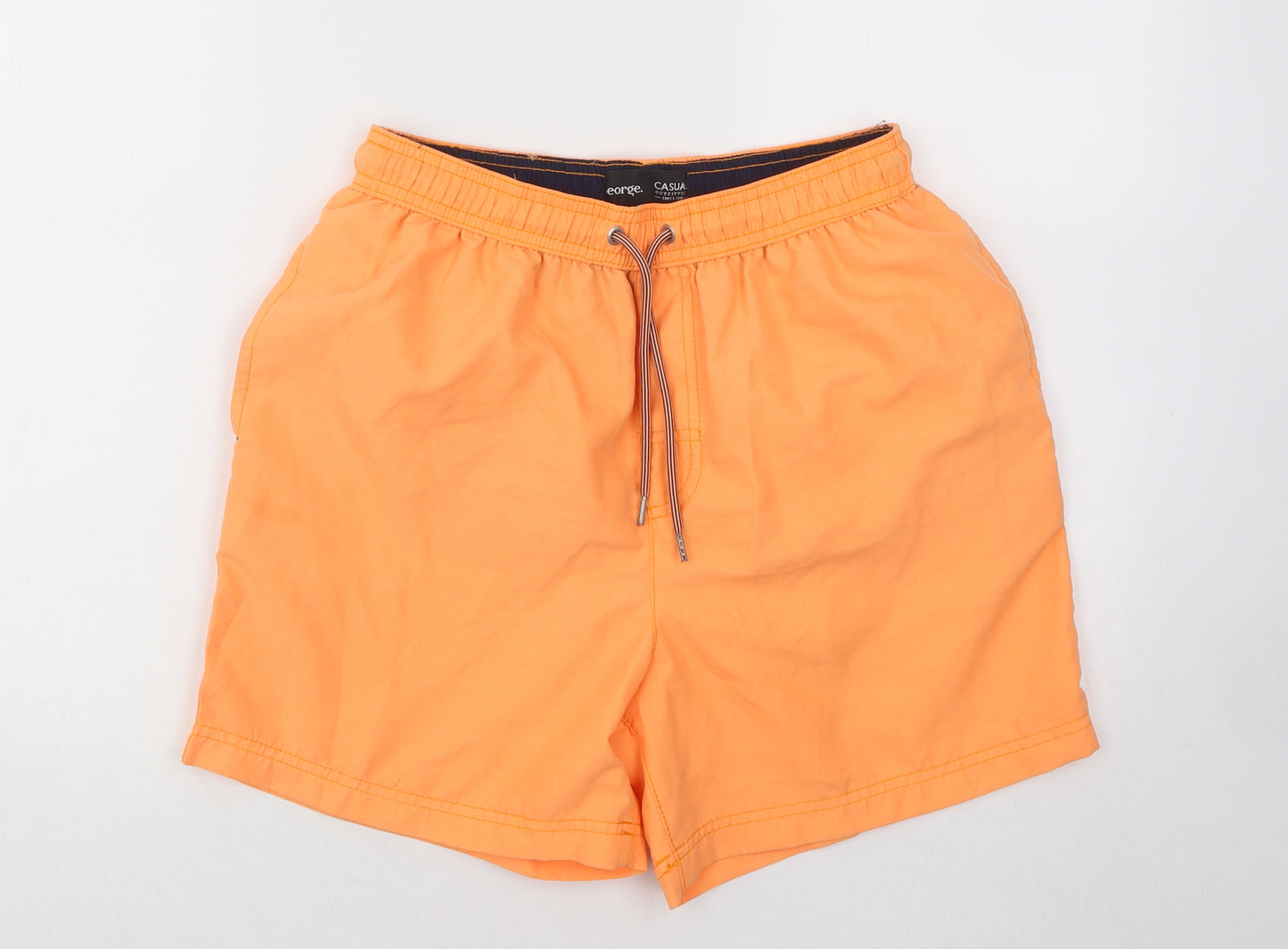 George Mens Orange Polyester Sweat Shorts Size S Regular Drawstring - Swim Shorts