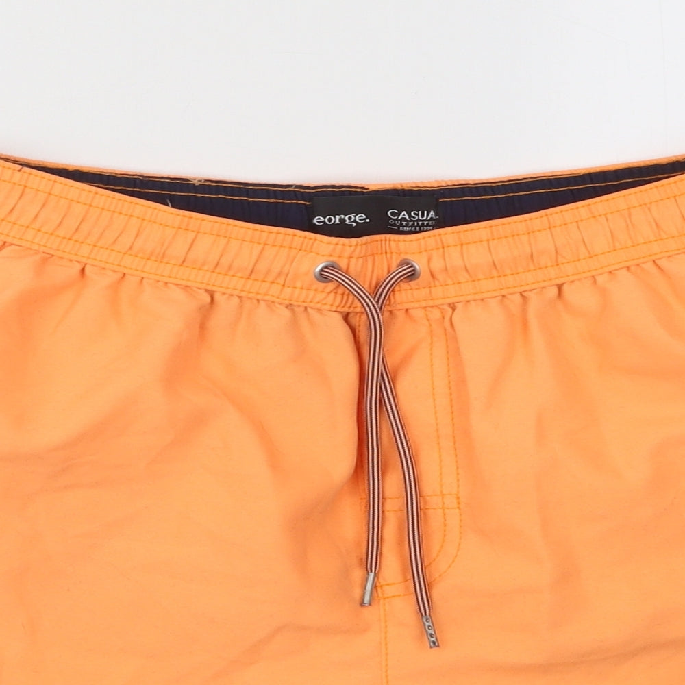 George Mens Orange Polyester Sweat Shorts Size S Regular Drawstring - Swim Shorts