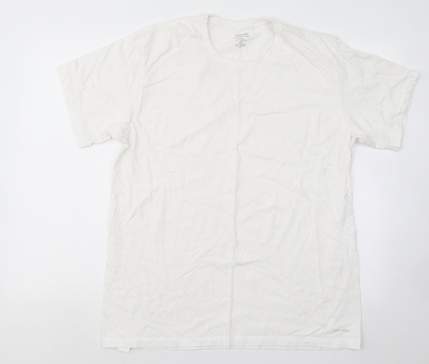 Calvin Klein Mens White Cotton T-Shirt Size L Round Neck