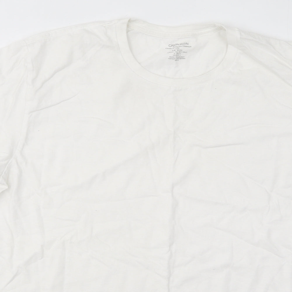 Calvin Klein Mens White Cotton T-Shirt Size L Round Neck