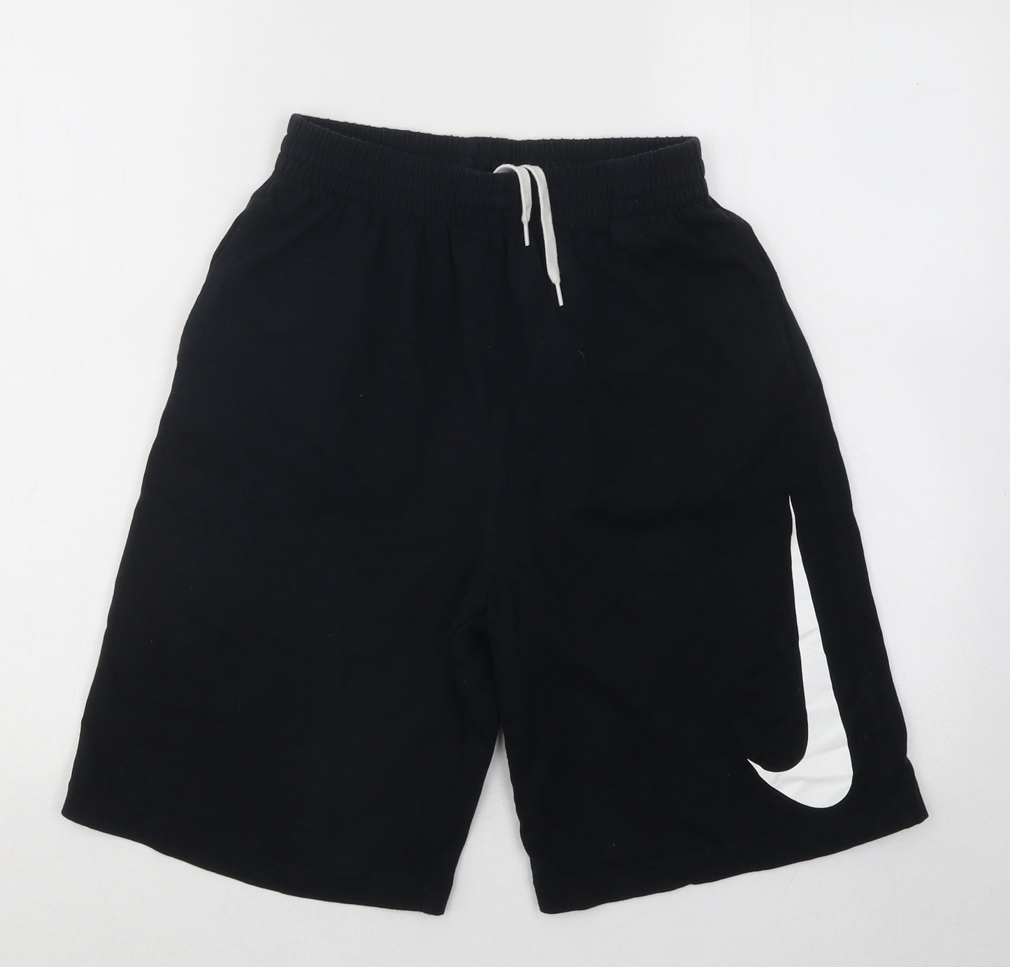 Nike Boys Black Cotton Sweat Shorts Size 13-14 Years Regular Drawstring