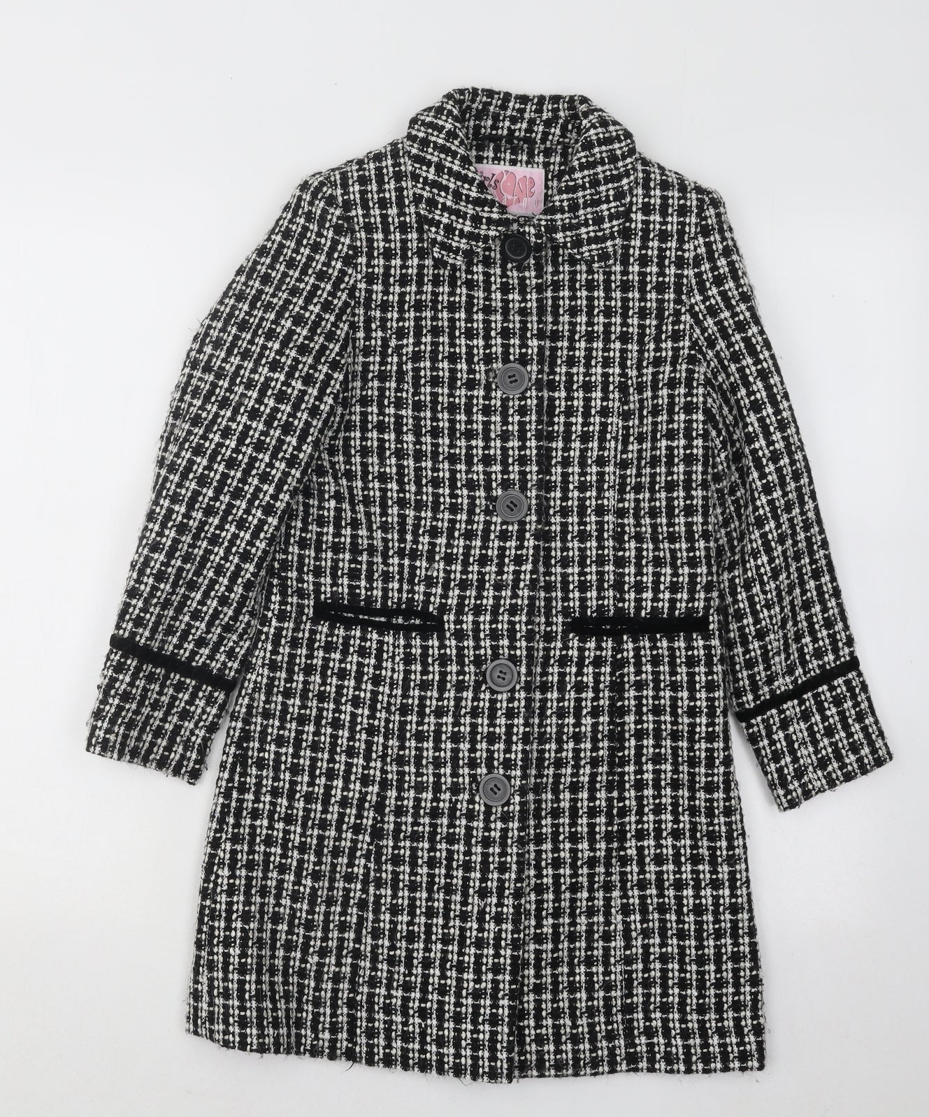 Embargo Girls Black Geometric Overcoat Coat Size 7-8 Years Button