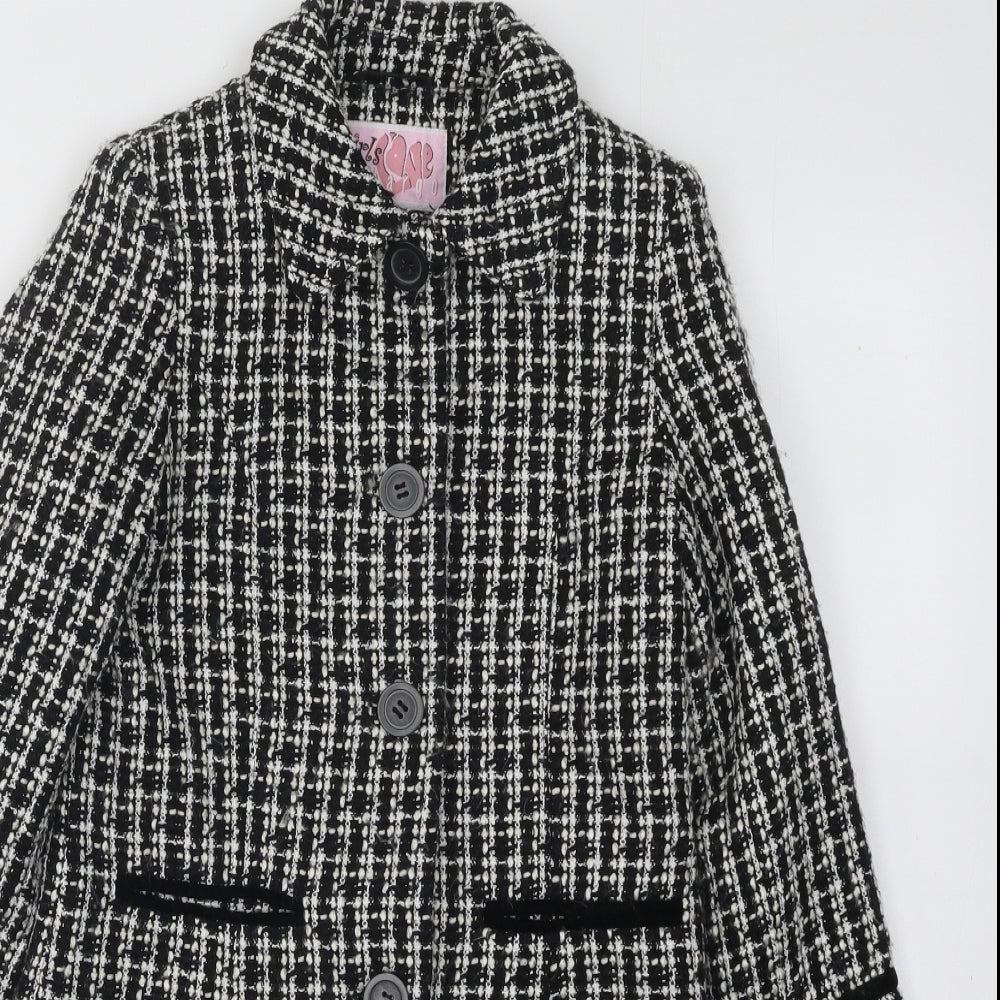 Embargo Girls Black Geometric Overcoat Coat Size 7-8 Years Button