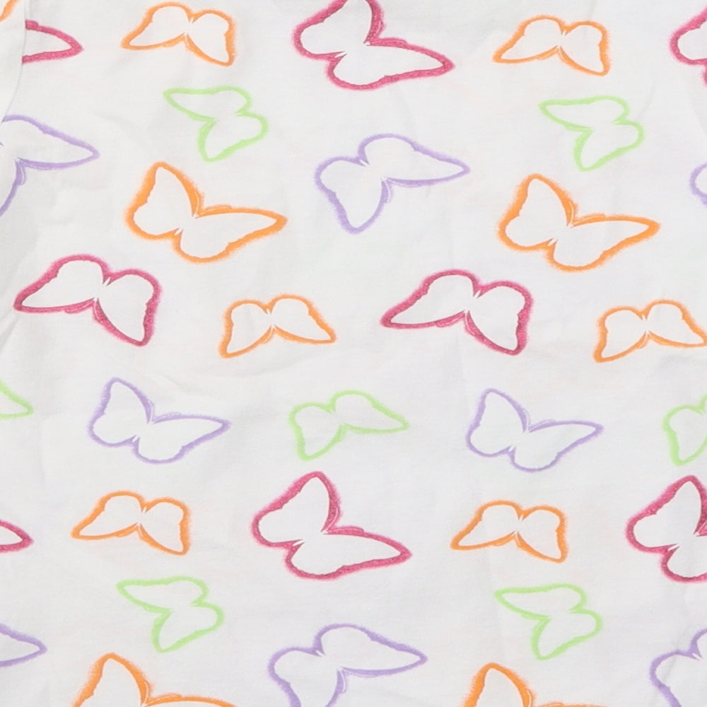 Primark Girls Multicoloured Geometric Cotton Basic T-Shirt Size 8-9 Years Round Neck Pullover - Butterflies