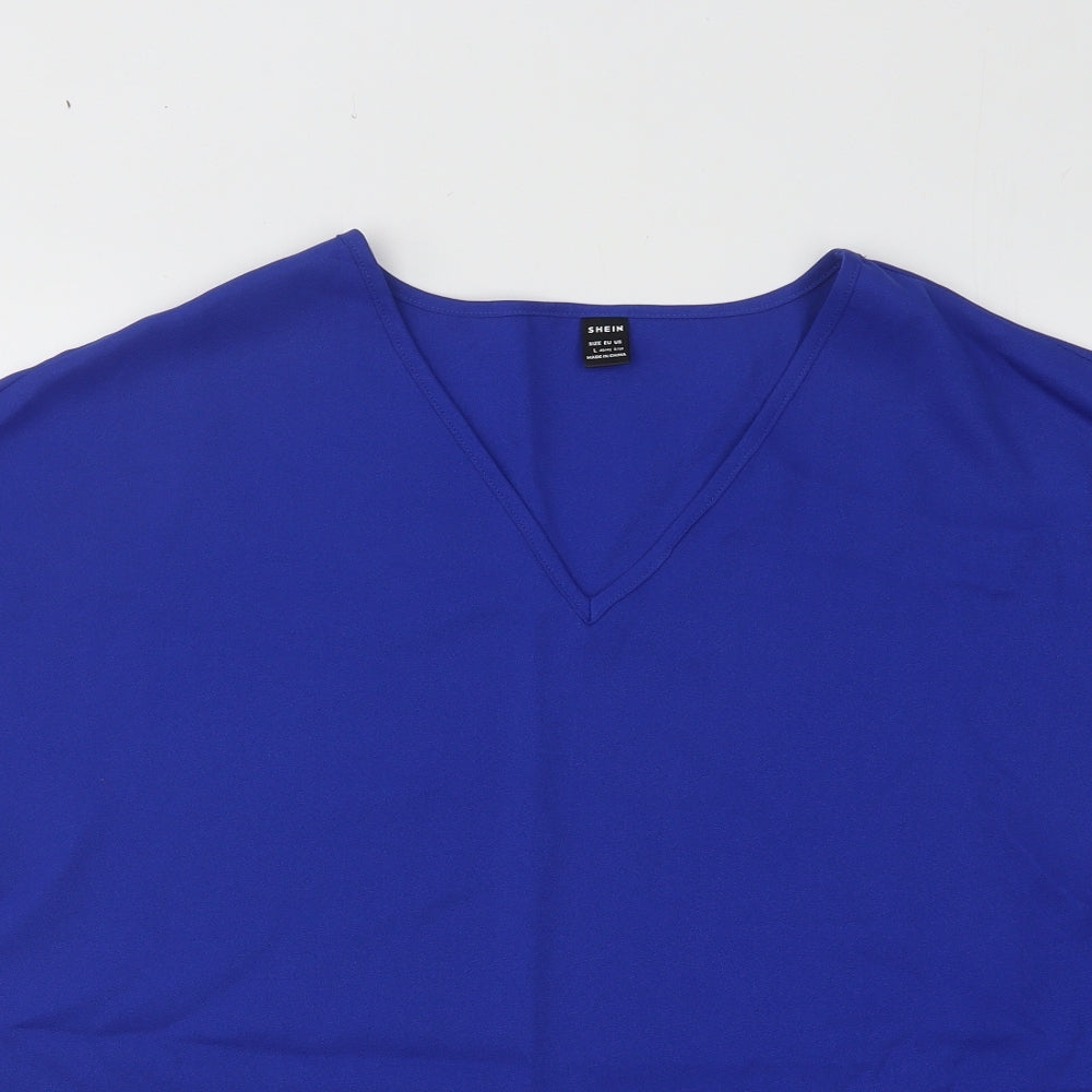 SheIn Womens Blue Polyester Basic T-Shirt Size L V-Neck