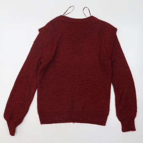 George Womens Red Round Neck Acrylic Pullover Jumper Size S
