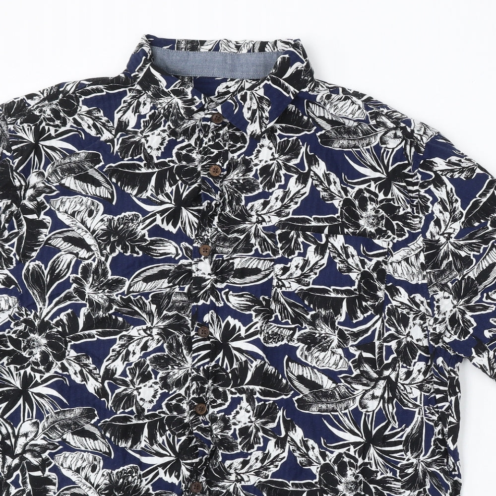 Chisel Mens Blue Floral Cotton Polo Size XL Collared Button