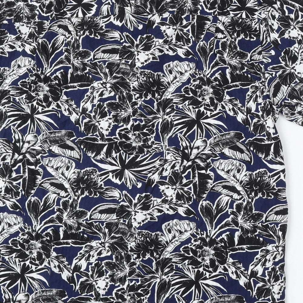 Chisel Mens Blue Floral Cotton Polo Size XL Collared Button