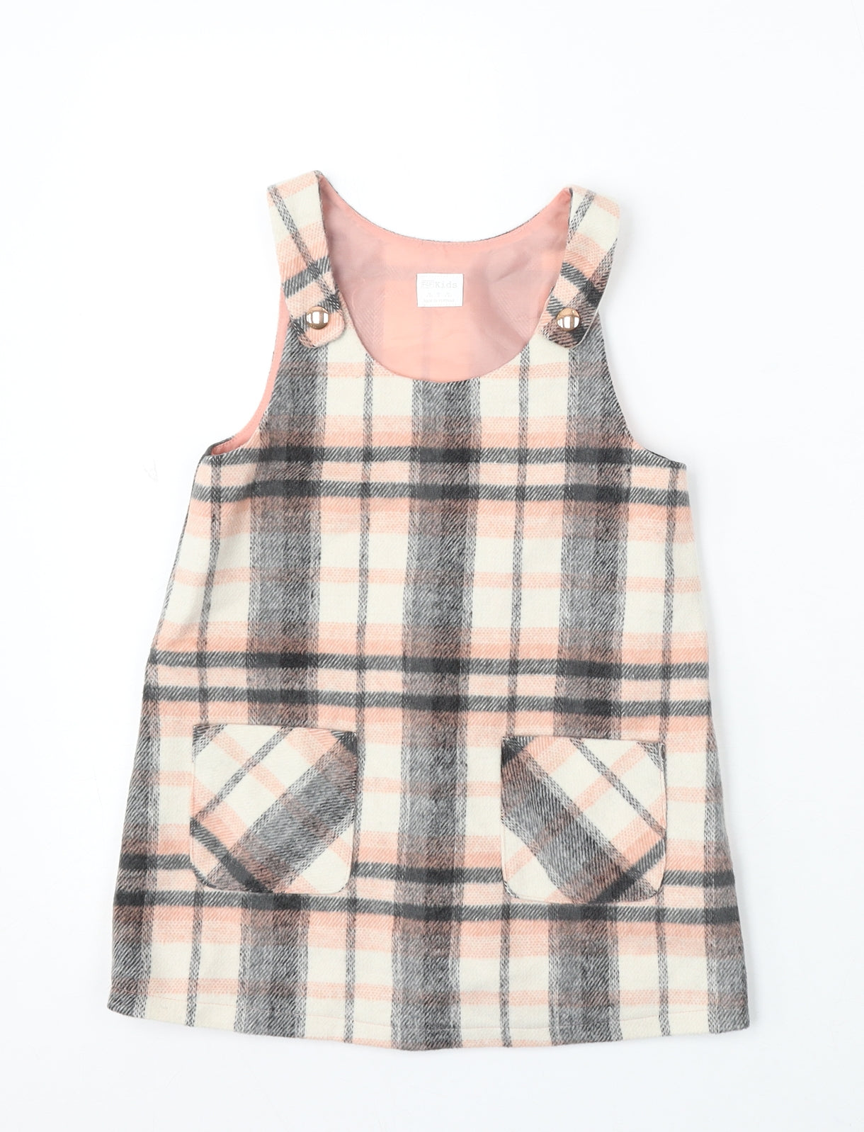 F&F Girls Pink Check Polyester Dungaree One-Piece Size 4-5 Years Snap