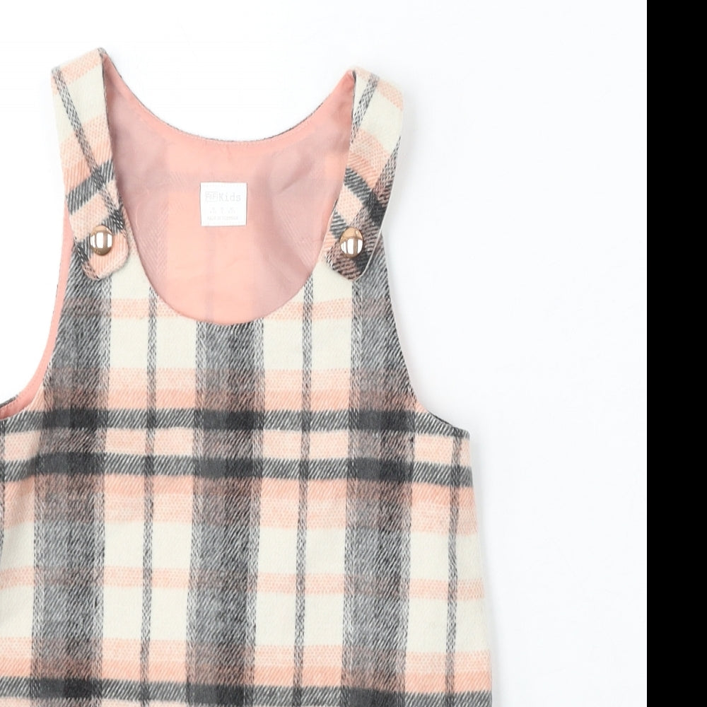 F&F Girls Pink Check Polyester Dungaree One-Piece Size 4-5 Years Snap