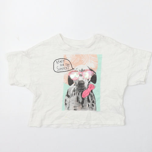 F&F Girls White Cotton Basic T-Shirt Size 5-6 Years Round Neck - Ready For The Summer