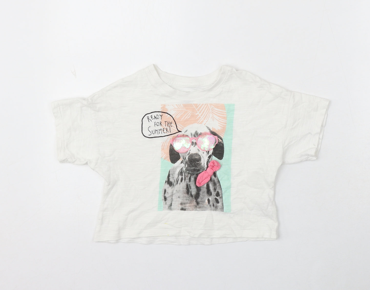 F&F Girls White Cotton Basic T-Shirt Size 5-6 Years Round Neck - Ready For The Summer