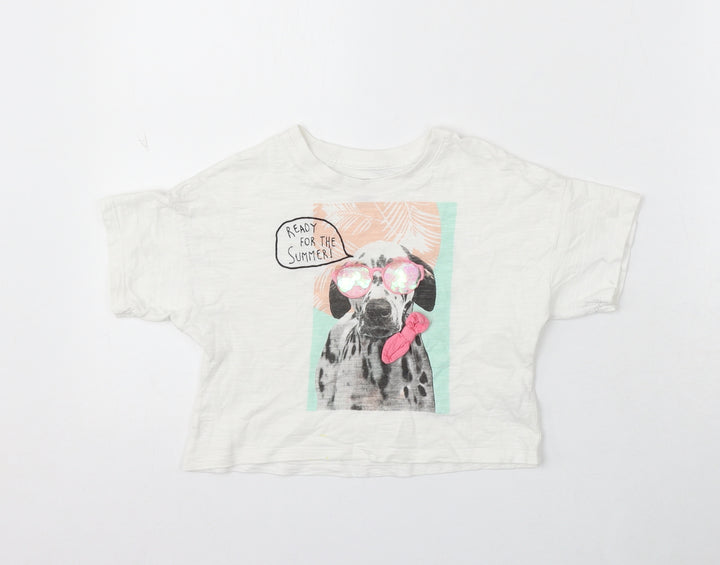 F&F Girls White Cotton Basic T-Shirt Size 5-6 Years Round Neck - Ready For The Summer