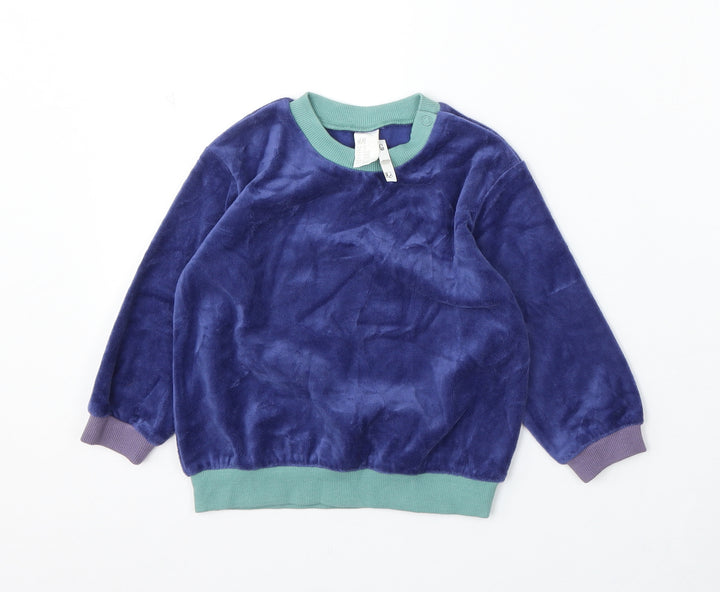 H&M Boys Blue Polyester Pullover Sweatshirt Size 2 Years Snap