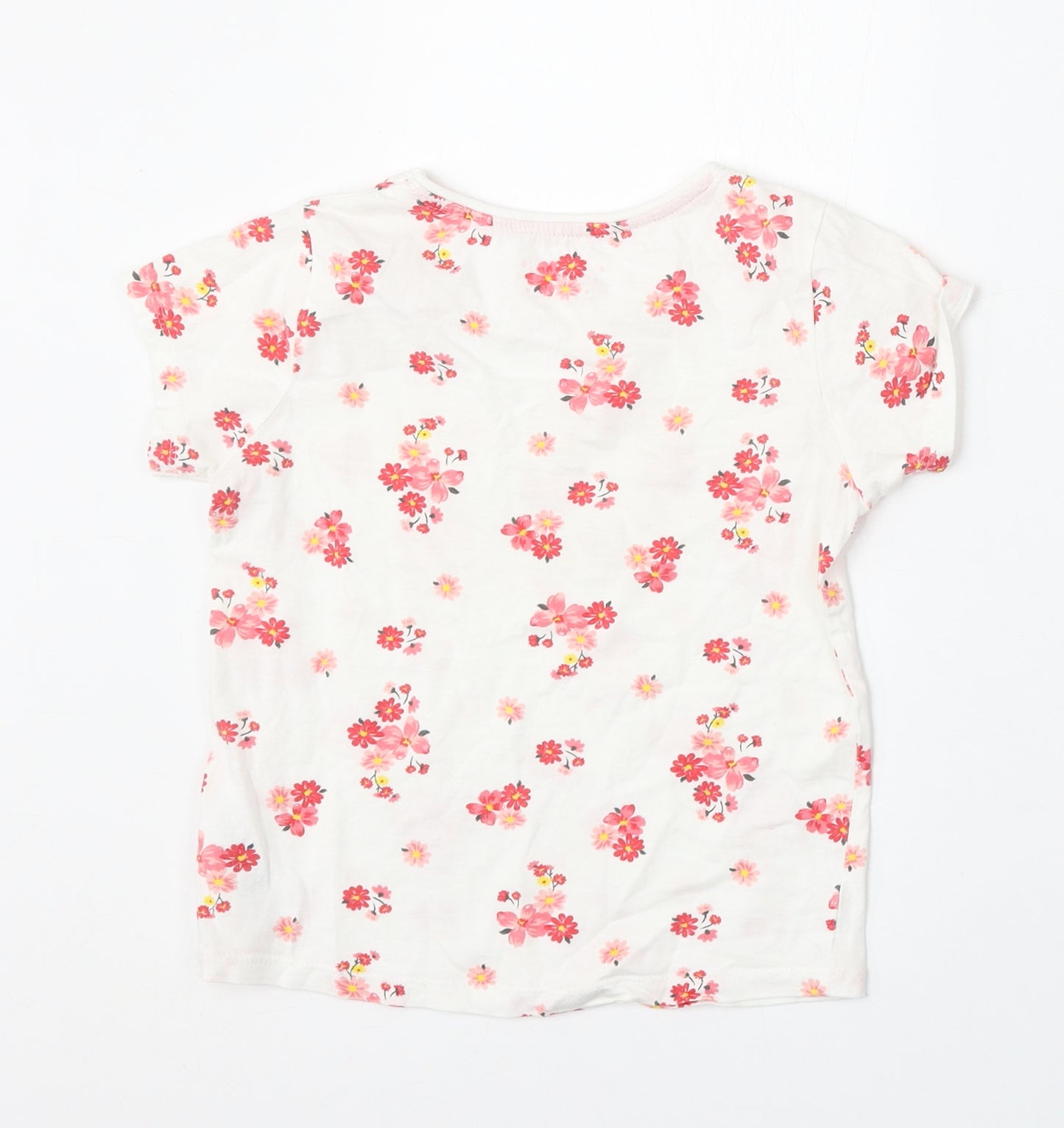 Primark Girls White Geometric Cotton Basic T-Shirt Size 6-7 Years Round Neck - You are Lovely