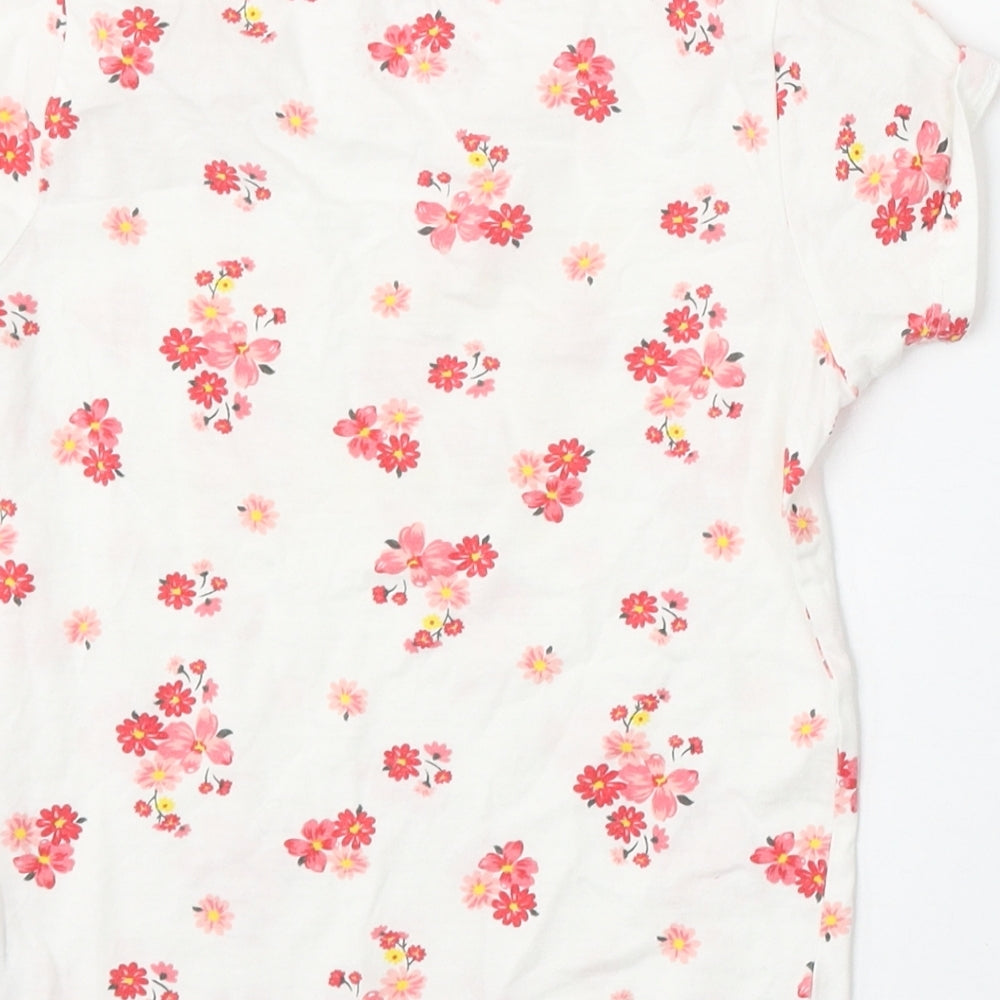 Primark Girls White Geometric Cotton Basic T-Shirt Size 6-7 Years Round Neck - You are Lovely
