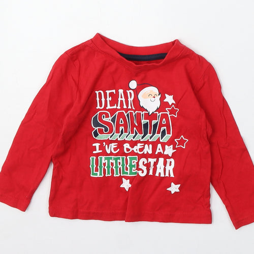 Mini Rebel Boys Red Cotton Basic T-Shirt Size 12-18 Months Round Neck - Dear Santa I've been a little Star