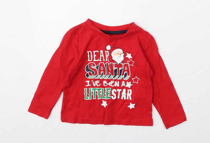 Mini Rebel Boys Red Cotton Basic T-Shirt Size 12-18 Months Round Neck - Dear Santa I've been a little Star