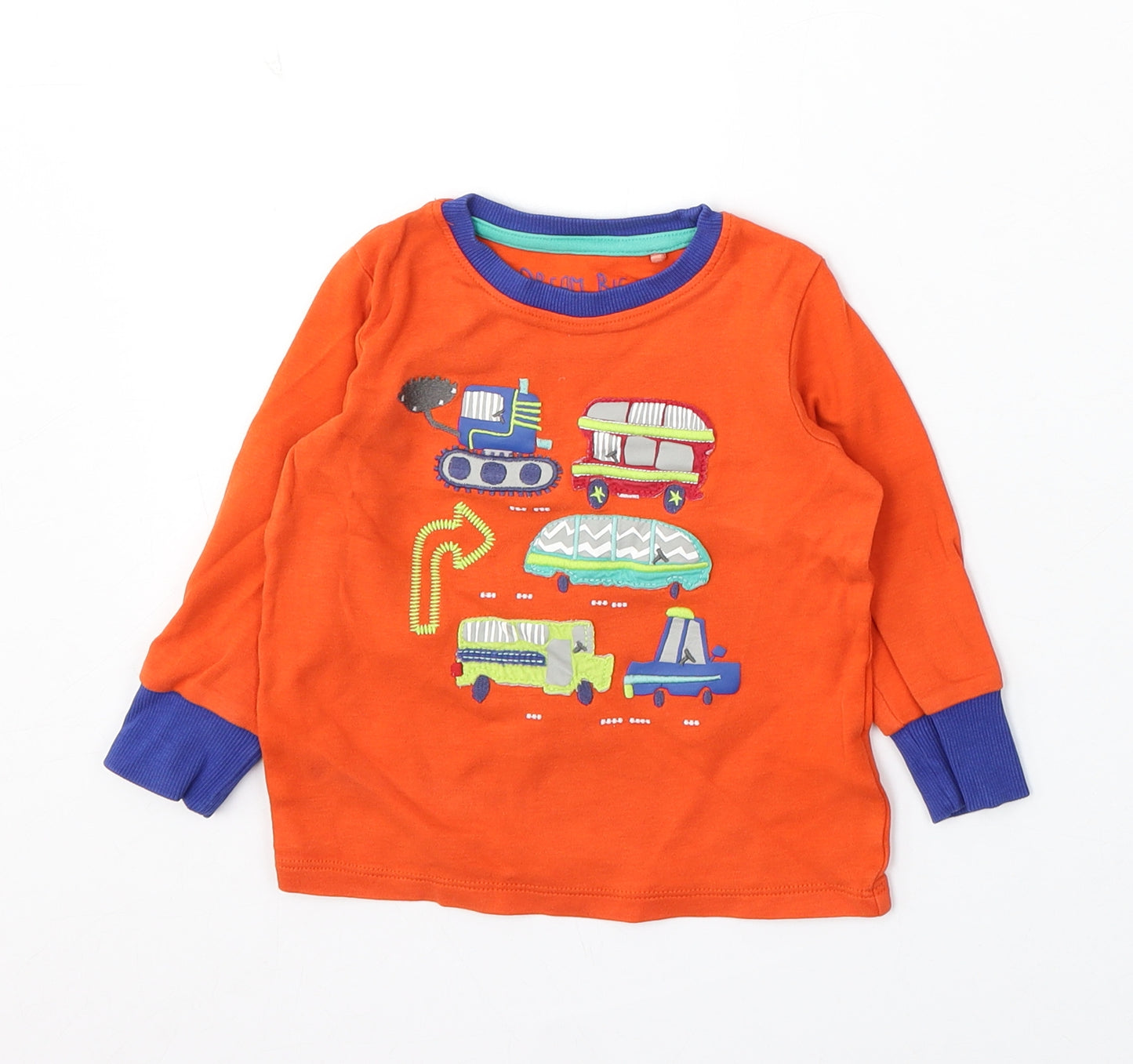 NEXT Boys Orange Cotton Basic T-Shirt Size 12-18 Months Round Neck - Vehicles