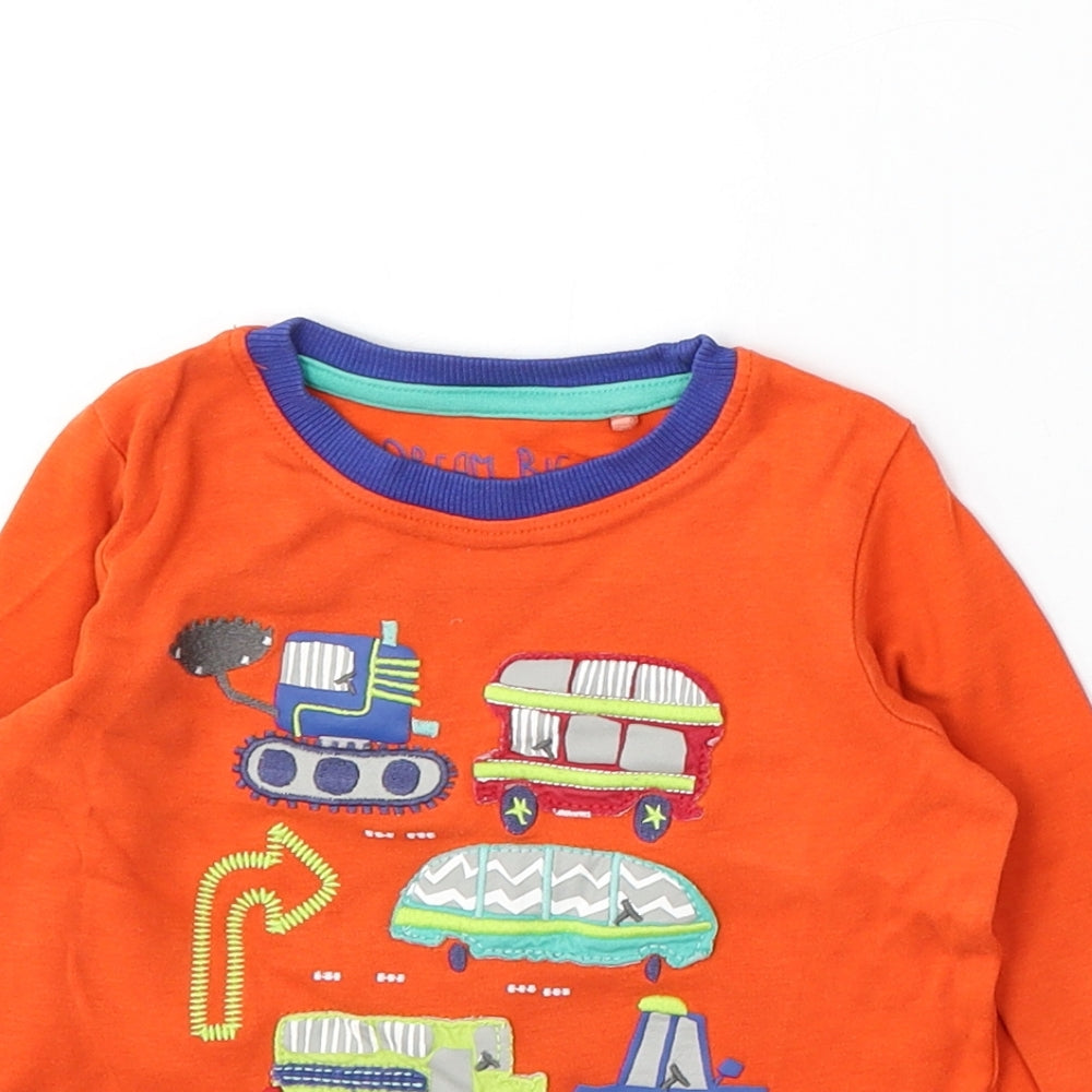 NEXT Boys Orange Cotton Basic T-Shirt Size 12-18 Months Round Neck - Vehicles