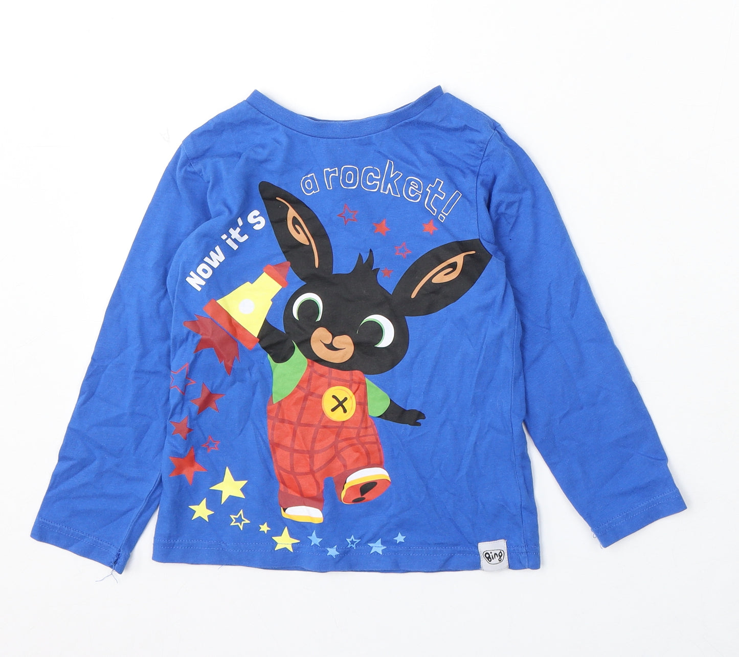 Bing Boys Blue Cotton Basic T-Shirt Size 3-4 Years Round Neck - Now it's a rocket!