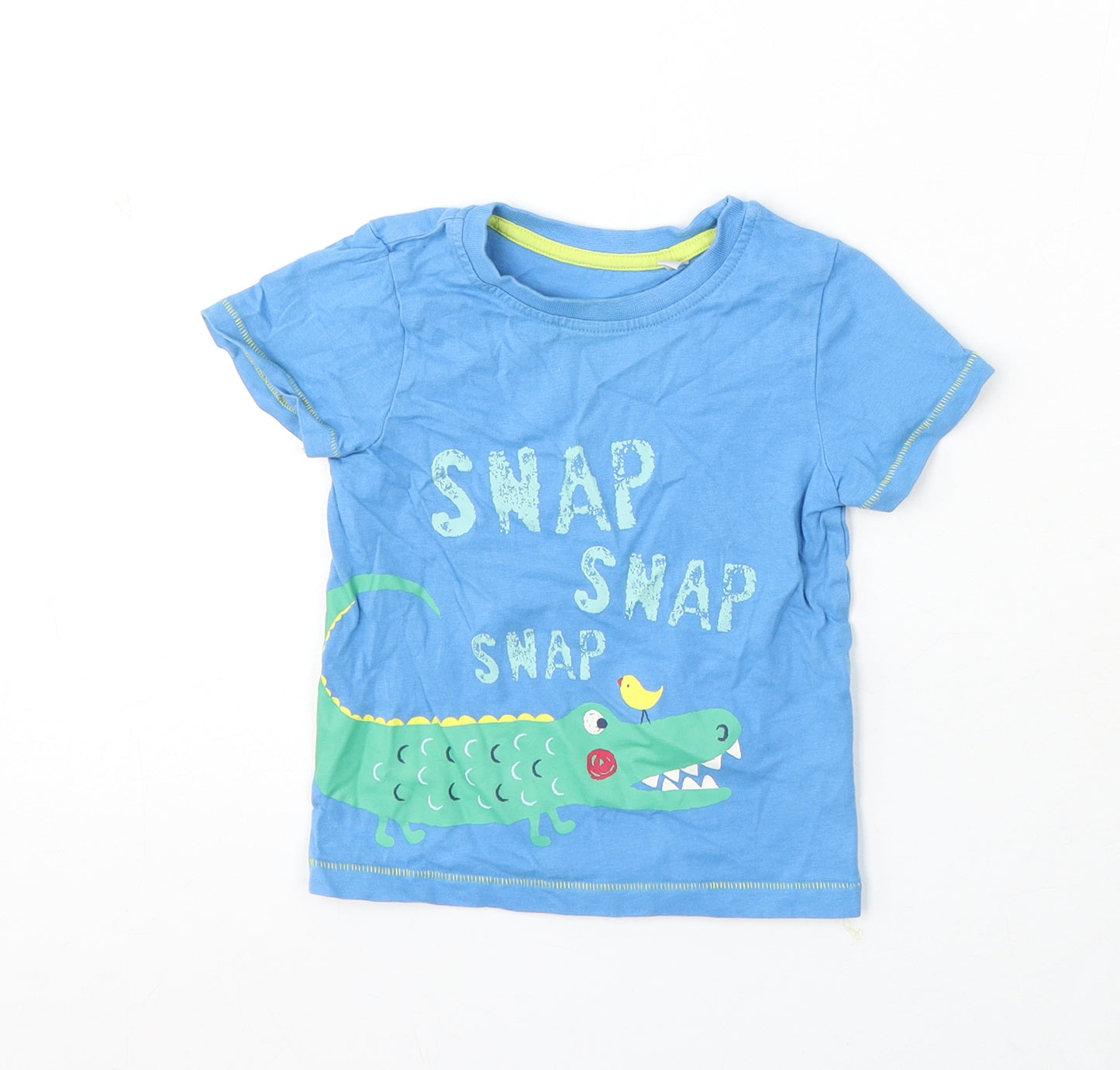 BHS Boys Blue Cotton Basic T-Shirt Size 12-18 Months Round Neck - Snap Snap Snap