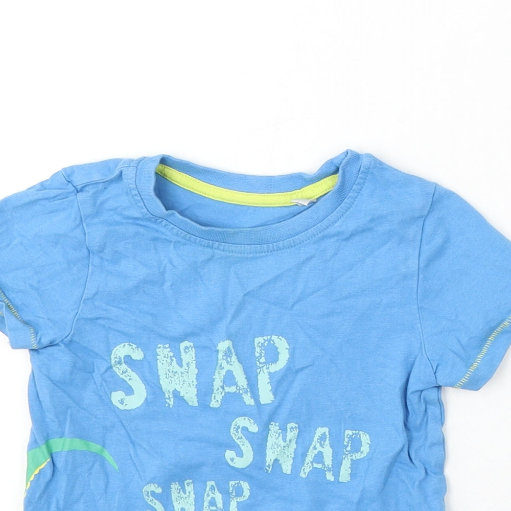 BHS Boys Blue Cotton Basic T-Shirt Size 12-18 Months Round Neck - Snap Snap Snap