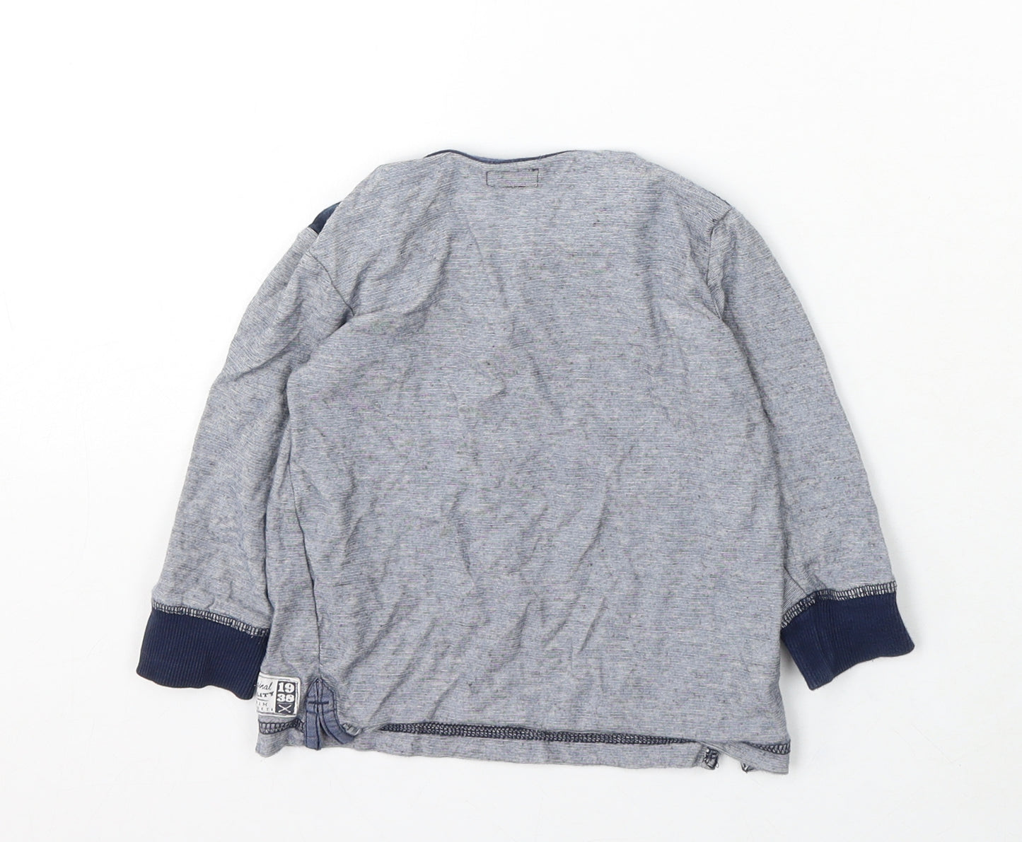 F&F Boys Blue Striped Cotton Basic T-Shirt Size 12-18 Months V-Neck Button