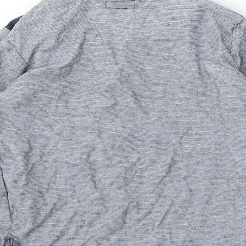 F&F Boys Blue Striped Cotton Basic T-Shirt Size 12-18 Months V-Neck Button